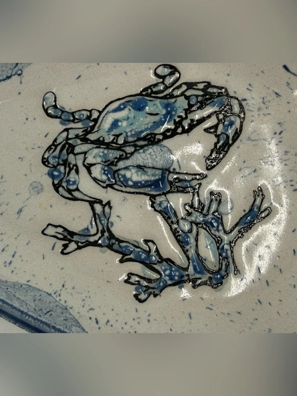Pottery Stoneware Spoon Rest Blue Crab $ Coral
